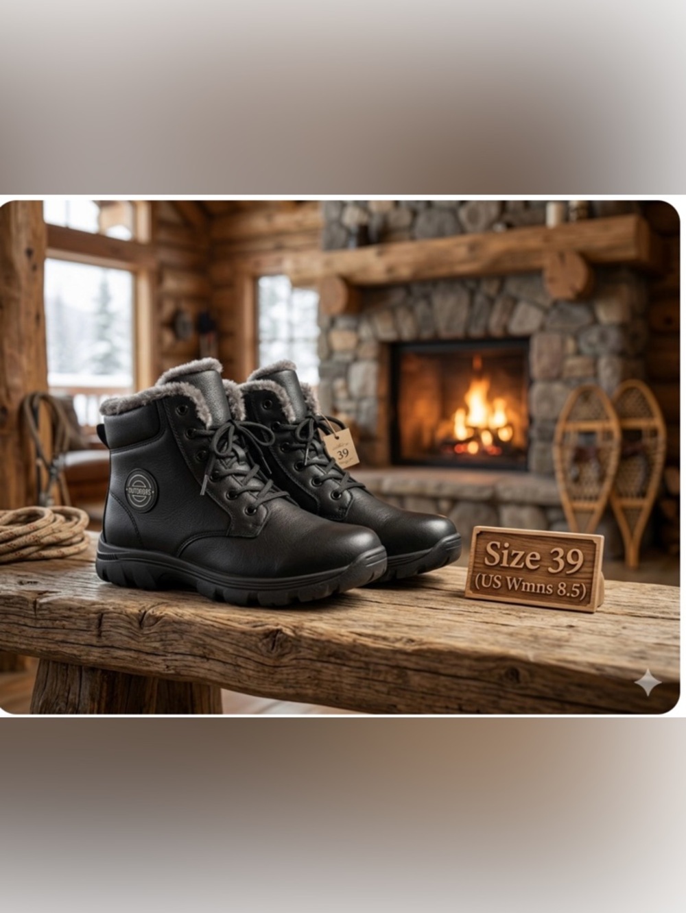 Outdoors women’s Black Fur-Lined Winter Snow Boots Size 39 (8.5) NWT